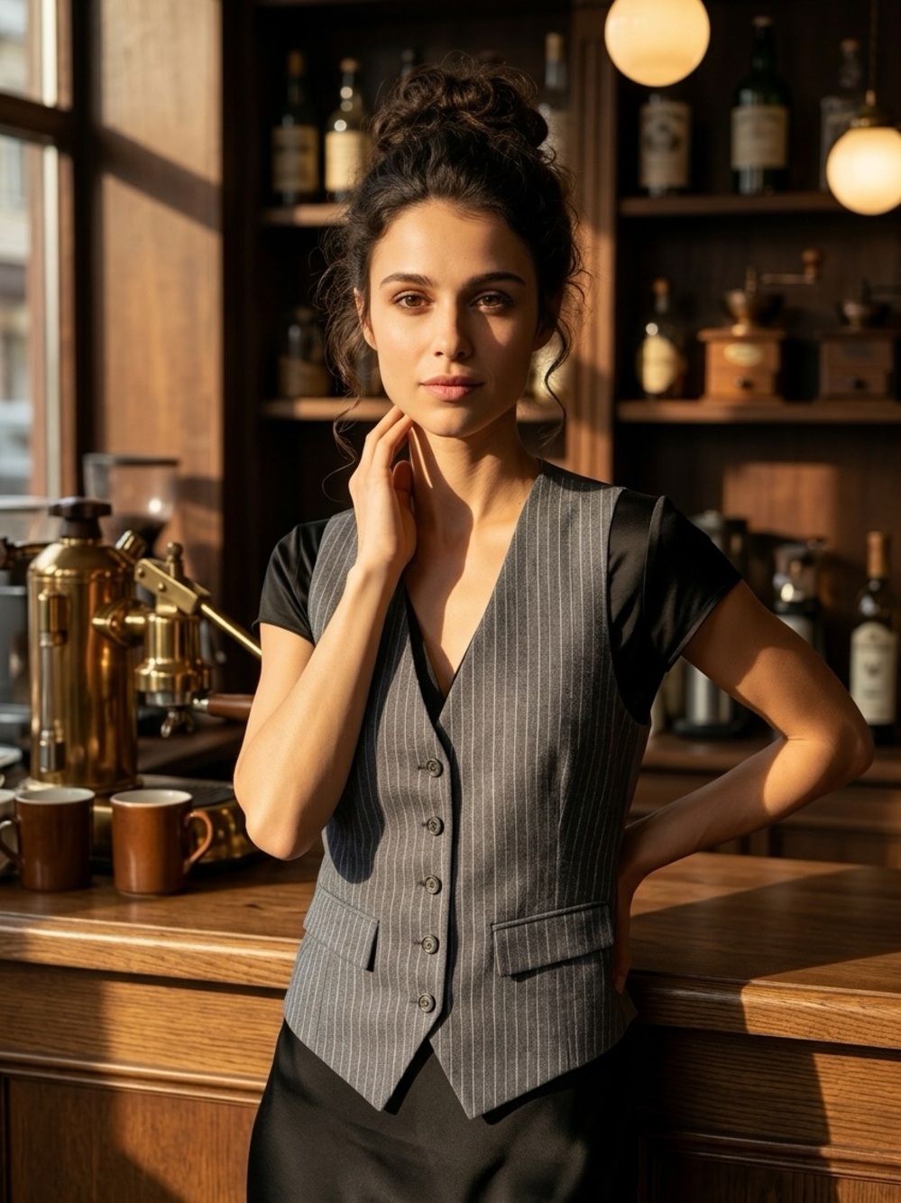 Blue & Grey Pinstripe Vest - Sleek Tailored Waistcoat